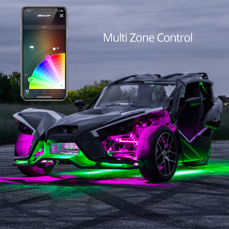 XKGLOW XK Glow LED Underglow Light Kit for Polaris Slingshot XKCHROME Smartphone App Controller (Advanced) XK-SLING-ADV