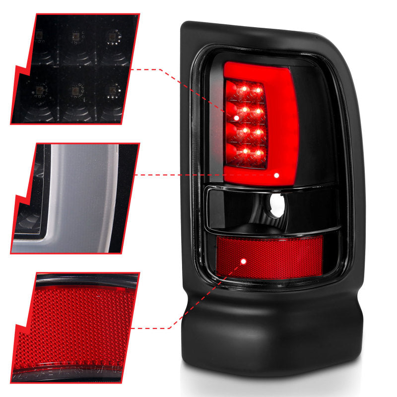 ANZO 1994-2001 Dodge Ram 1500 LED Taillights Plank Style Black w/Clear Lens 311339 311339 Photo - Unmounted