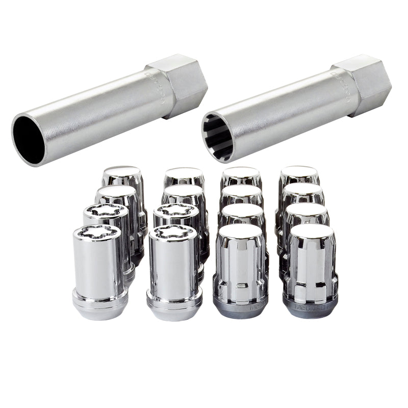 McGard SplineDrive Tuner 4 Lug Install Kit w/Locks & Tool (Cone) M12x1.5 / 13/16 Hex - Chrome (CS) 65457CN 65457CN Photo - out of package