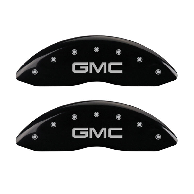 MGP Front set 2 Caliper Covers Engraved Front GMC Black finish silver ch 34207FGMCBK 34207FGMCBK Photo - Primary