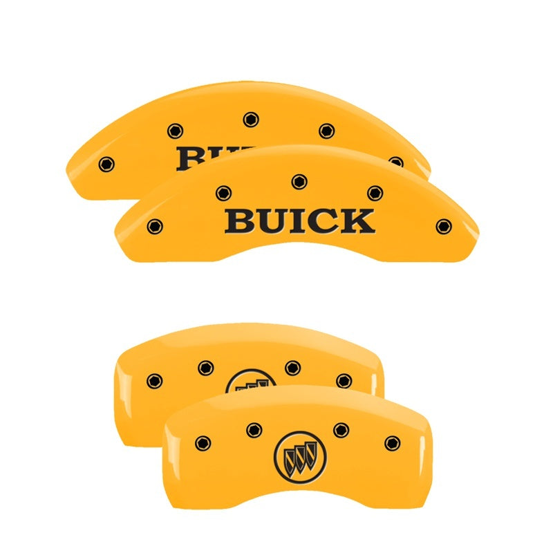 MGP 4 Caliper Covers Engraved Front Buick Engraved Rear Buick Shield Yellow finish black ch 49007SBSHYL 49007SBSHYL Photo - Primary