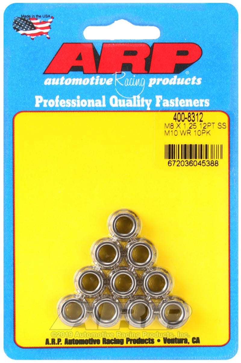 ARP M8 X 1.25 (M10 wr) SS 12pt nut kit 400-8312 Photo - Primary