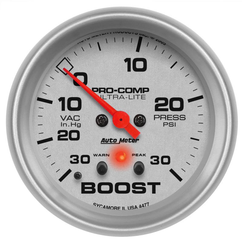 Autometer Ultra-Lite 66.7mm Full Sweep Elec 30 IN Hg/30 PSI Vacuum/Boost w/ Peak Memory & Warning 4477 4477 Photo - Primary