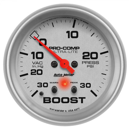 Autometer Ultra-Lite 66.7mm Full Sweep Elec 30 IN Hg/30 PSI Vacuum/Boost w/ Peak Memory & Warning 4477 4477 Photo - Primary