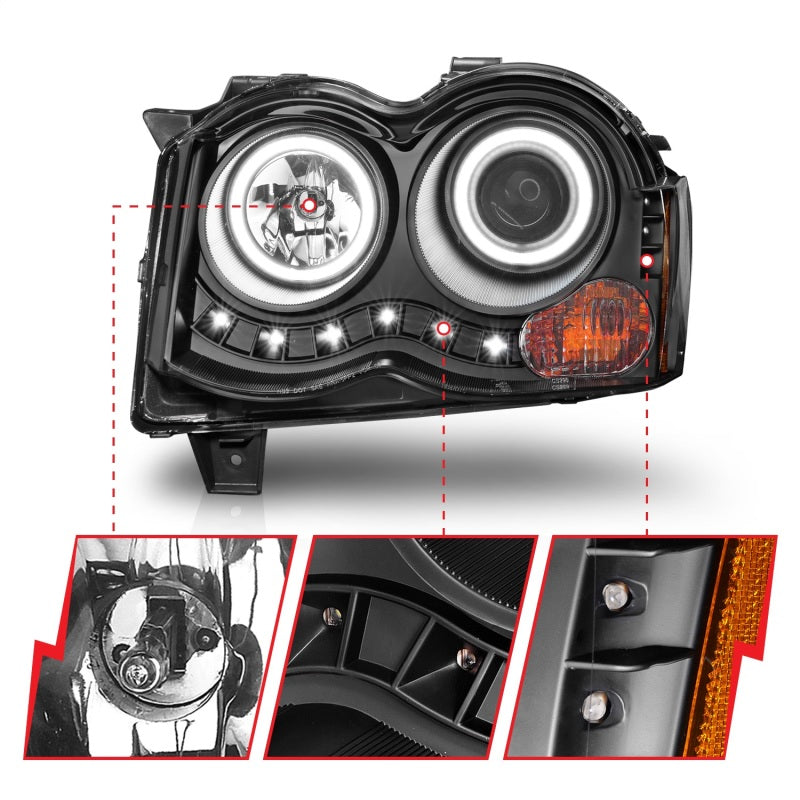 Anzo 2008-2010 Jeep Grand Cherokee Projector Headlights w/ Halo Black CCFL 111213 Photo - Unmounted