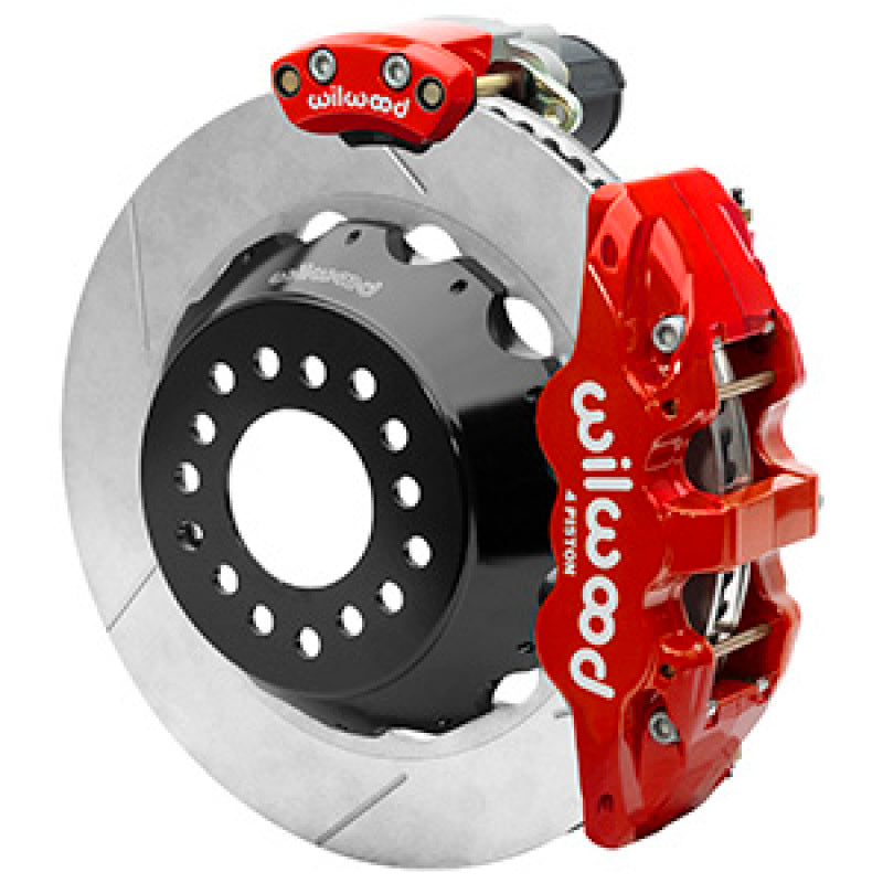 Wilwood AERO4 Big Brake Rear Electronic Parking Brake Kit - Red - Powder Coat Caliper - GT SLT Rotor 140-16170-R