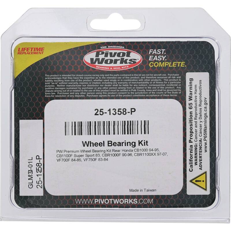 Pivot Works Honda Wheel Bearing Kit Premium Bearings 25-1358-P 25-1358-P Photo - Primary