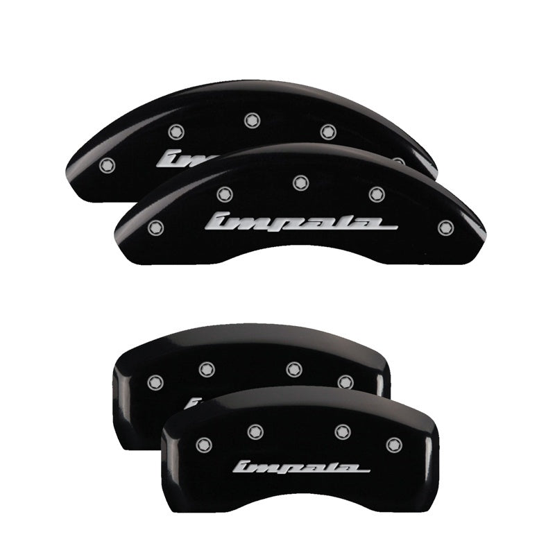 MGP 4 Caliper Covers Engraved Front & Rear Impala Black finish silver ch 14050SIMPBK 14050SIMPBK Photo - Primary