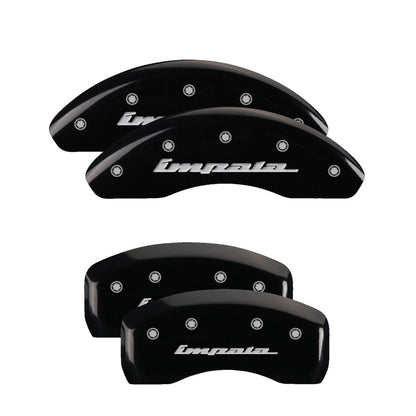 MGP 4 Caliper Covers Engraved Front & Rear Impala Black finish silver ch 14050SIMPBK 14050SIMPBK Photo - Primary