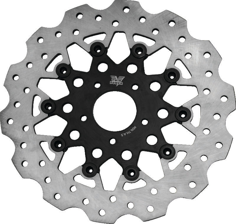 TwinPower Twin Power 08-Up Touring 06-17 Dyna Front 11.8 Scalloped Floating Rotor Black Mesh 666847 666847 Photo - Primary