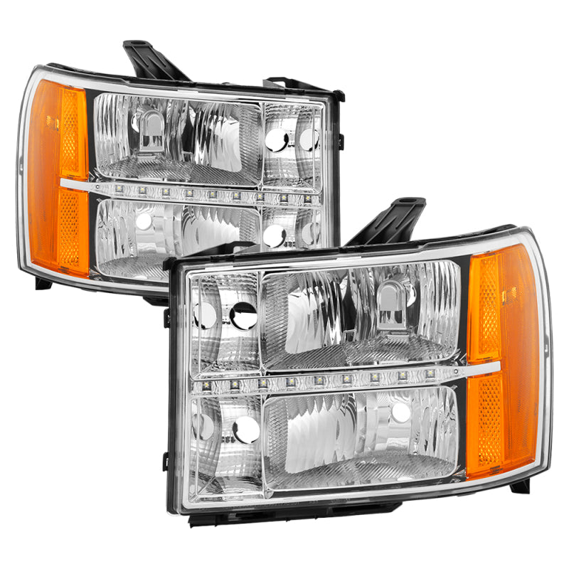 SPYDER xTune GMC Sierra 07-13 Headlights with Daytime LED Running Light - Chrome HD-JH-GSIE07-LED-C 9037436 9037436 Photo - Primary