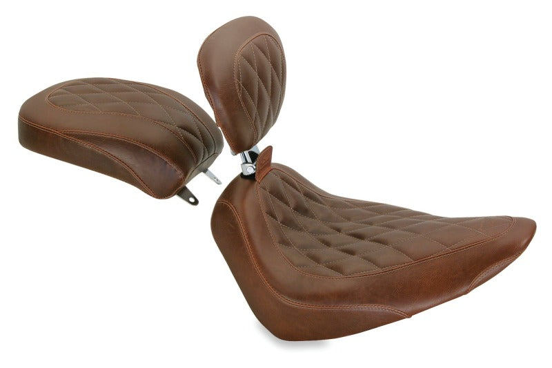 Mustang Motorcycle Mustang 84-06 Harley Standard Rear Tire Wide Tripper Solo Seat w/Driver Backrest - Distressed Brown 79753 79753 Photo - Primary