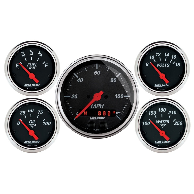 Autometer Designer Black Dash Kit 5pc MPH / Fuel / Oil / WTMP / Volt 1450 1450 Photo - Primary