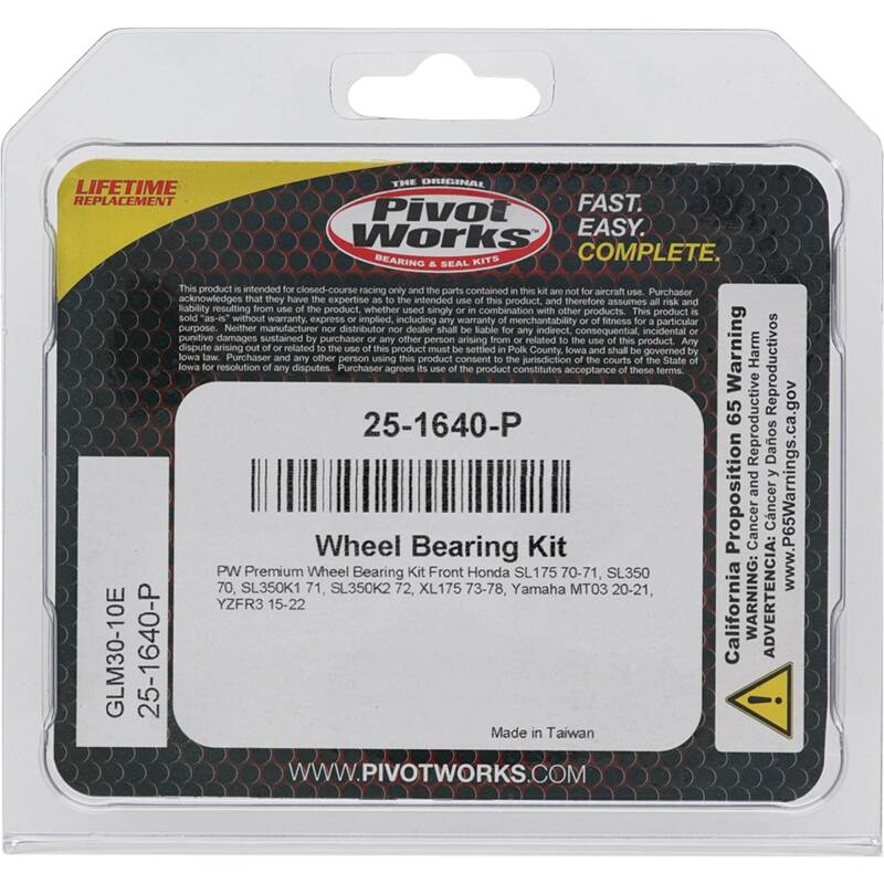 Pivot Works Honda, Yamaha Wheel Bearing Kit Premium Bearings 25-1640-P 25-1640-P Photo - Primary