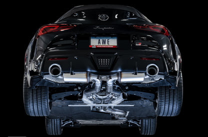 AWE 2020 Toyota Supra A90 Resonated Touring Edition Exhaust - 5in Chrome Silver Tips 3015-32118 3015-32118 Photo - Mounted