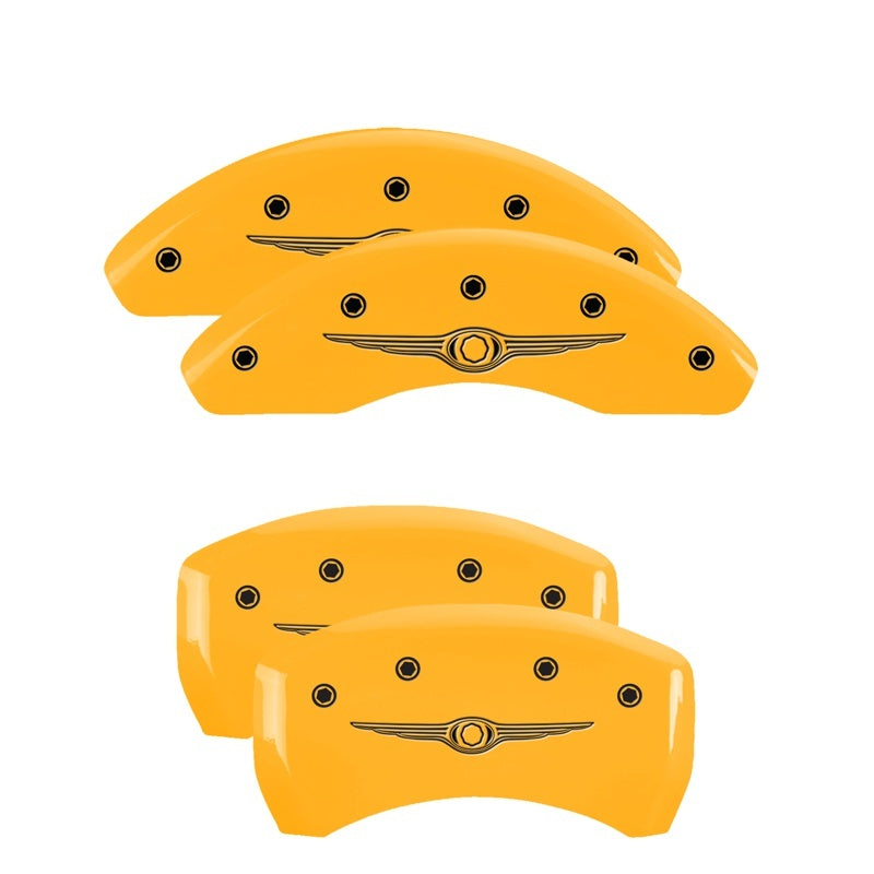MGP 4 Caliper Covers Engraved Front & Rear Style 1/Chrysler Wing Yellow finish black ch 32022SCW1YL 32022SCW1YL Photo - Primary