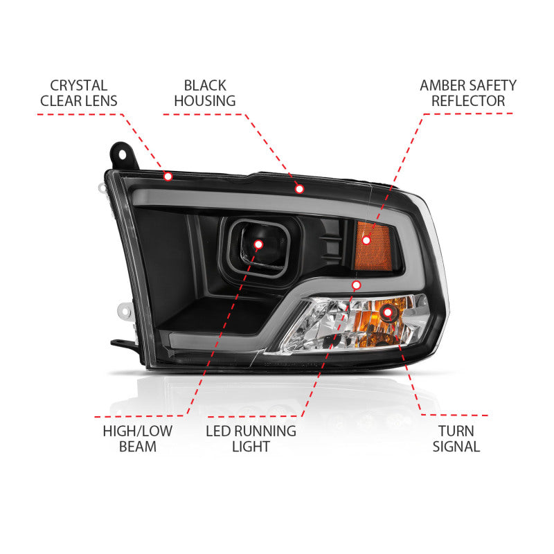 Anzo Dodge Ram 09-18 Projector Plank Style Headlight w/Halo Black Clear 111404 Photo - Unmounted