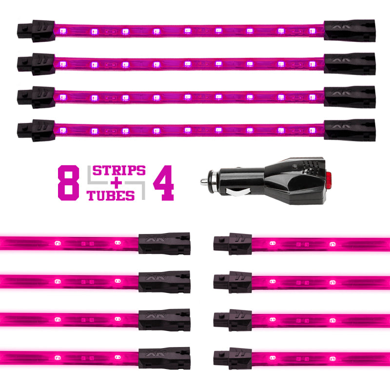 XKGLOW XK Glow Strip Single Color Underglow LED Accent Light Car/Truck Kit Pink - 8x24In Tube Car + 4x8In XK041005-P XK041005-P User 1
