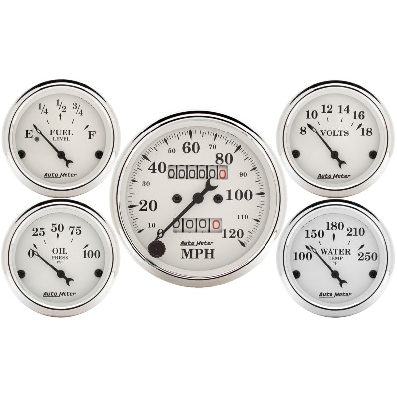 Autometer Gauge Kit, 5 pc., 3 1/8" & 2 1/16", Mecha. Speedometer, Old Tyme White 1601 Photo - Primary
