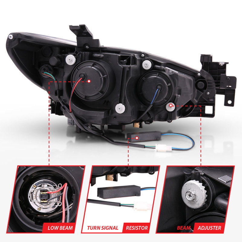 Anzo 2014-2015 Mazda 6 Projector Headlights w/ Plank Style Design Black 121516 Photo - Unmounted