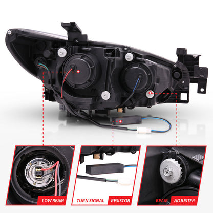 Anzo 2014-2015 Mazda 6 Projector Headlights w/ Plank Style Design Black 121516 Photo - Unmounted