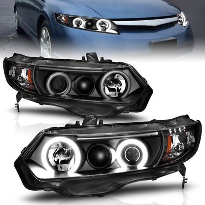 Anzo 2006-2011 Honda Civic Projector Headlights w/ Halo Black (CCFL) 121062 Photo - Primary