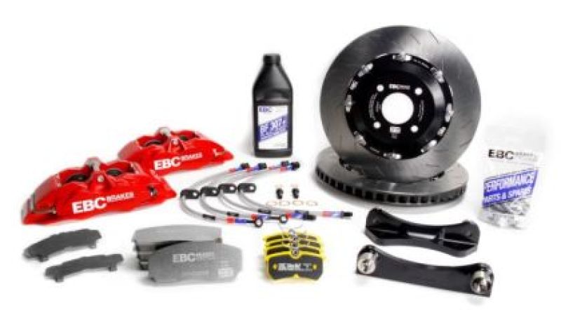 EBC Racing 12-20 Fiat 500 Abarth 1.4L Turbo Red Apollo-4 Calipers 330mm Rotors Front Big Brake Kit BBK029RED-1