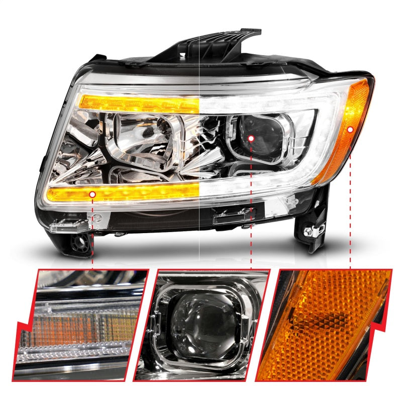 ANZO 11-13 Jeep Grand Cherokee (Factory Halogen Only) Projector Headlights w/Light Bar Swchbk Chrome 111569 111569 Photo - Unmounted