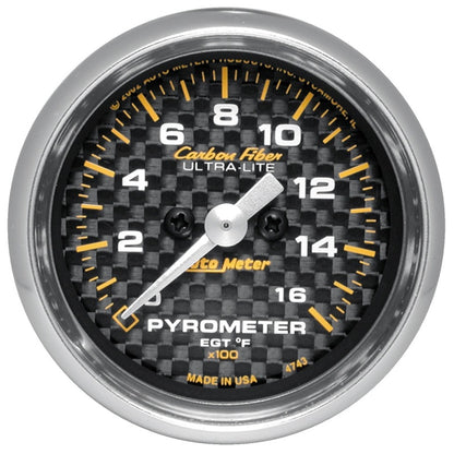 Autometer Gauge, Pyrometer(Egt)2 1/16", 1600 Deg. F, Stepper Motor, Carbon Fiber 4744 Photo - Primary