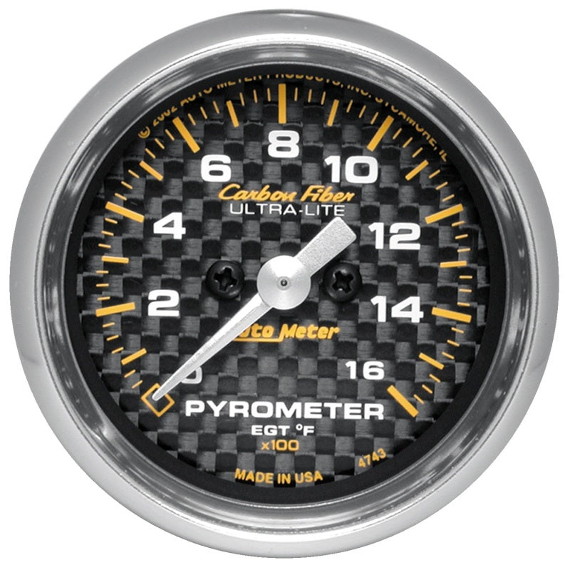 Autometer Gauge, Pyrometer(Egt)2 1/16", 1600 Deg. F, Stepper Motor, Carbon Fiber 4744 Photo - Primary