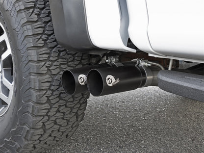 aFe Rebel Series 3in Cat-Back Exhaust System w/ Dual Mid-Side Exit - Black 49-43091-B Photo - Mounted
