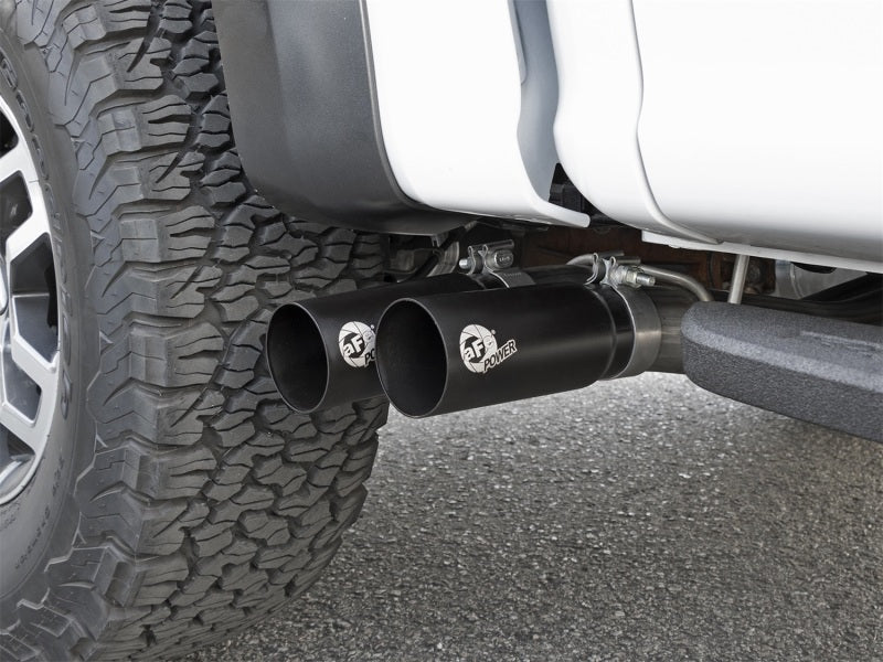 aFe Rebel Series 3in Cat-Back Exhaust System w/ Dual Mid-Side Exit - Black 49-43091-B Photo - Mounted