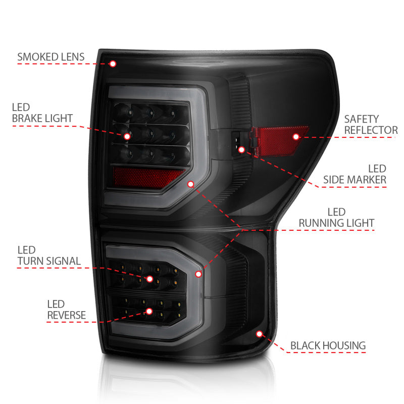 ANZO 2007-2013 Toyota Tundra LED Taillights Plank Style Black w/Smoke Lens 311337 311337 Photo - Unmounted