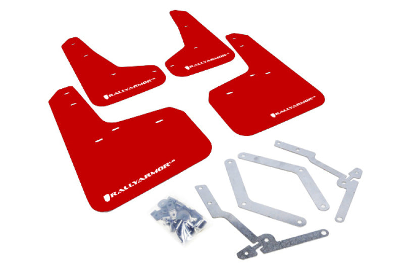 Rally Armor 2013+ Ford Focus Red Mud Flaps White Logo MF27-UR-RD/WH Photo - Primary