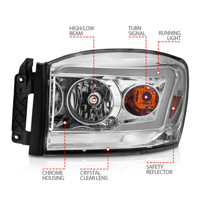 Anzo 06-09 Dodge RAM 1500/2500/3500 Headlights Chrome Housing/Clear Lens (w/Switchback Light Bars) 111527 111527 Photo - Unmounted