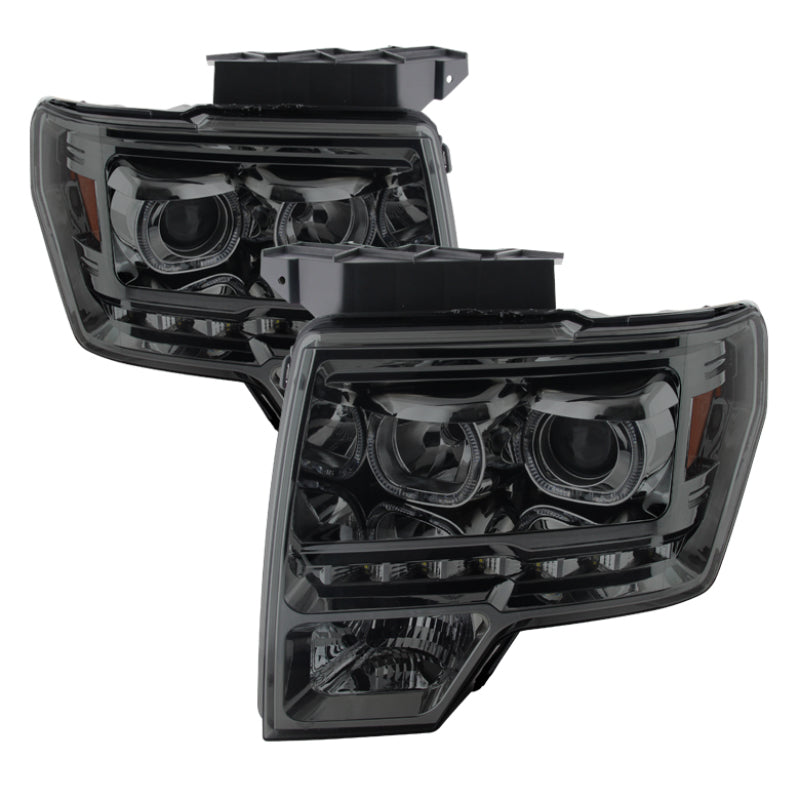 SPYDER Xtune Ford F150 09-14 Projector Headlights Halogen Model Only LED Halo Smoked PRO-JH-FF15009-CFB-SM 9032257 9032257 Photo - Primary