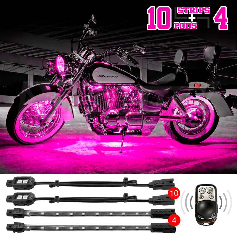 XKGLOW XK Glow Strips Single Color XKGLOW LED Accent Light Motorcycle Kit Pink - 10xPod + 4x8In XK034002-P XK034002-P User 1