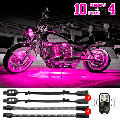 XKGLOW XK Glow Strips Single Color XKGLOW LED Accent Light Motorcycle Kit Pink - 10xPod + 4x8In XK034002-P XK034002-P User 1