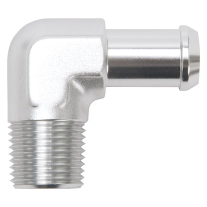Edelbrock Hose End, 90-deg., 1/2" NPT to 5/8" Barb, Clear Anodize 8179 Photo - Primary
