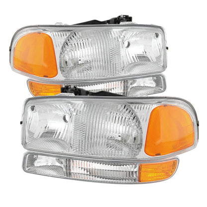 SPYDER Xtune GMC Sierra 99-06 Headlights & Amber Bumper Lights Chrome HD-JH-GS99-SET-OEAM-C 9027345 9027345 Photo - Primary