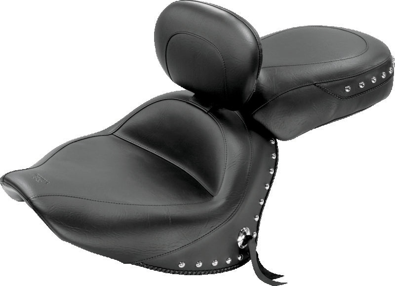 Mustang Motorcycle Mustang 07-17 Yamaha V-Star 1300,1300 Tourer Wide 2PC Seat w/ Driver Backrest Studs- Black 79476 79476 Photo - Primary