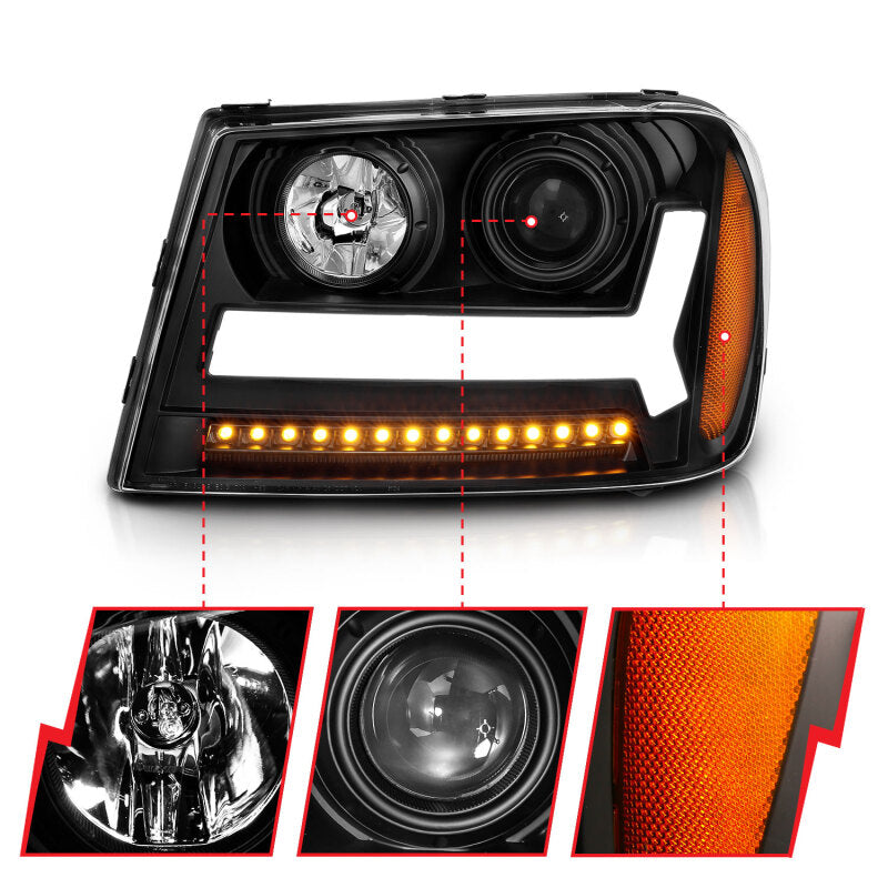ANZO 2006-2009 Chevrolet Trailblazer Projector Headlights w/ Plank Style Design Black w/ Amber 111390 111390 Photo - Close Up
