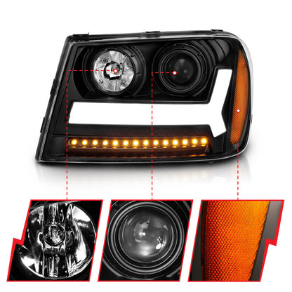 ANZO 2006-2009 Chevrolet Trailblazer Projector Headlights w/ Plank Style Design Black w/ Amber 111390 111390 Photo - Close Up