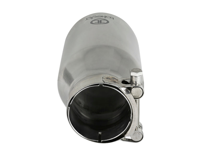 aFe Takeda 304 Stainless Steel Clamp-On Exhaust Tip 2.5in. Inlet / 4in. Outlet / 8in. L - Polished 49T25404-P08 49T25404-P08 Photo - Unmounted
