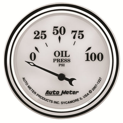 AutoMeter Gauge Oil Press 2-1/16in. 100PSI Elec Old Tyme White II 1227 1227 Photo - Primary