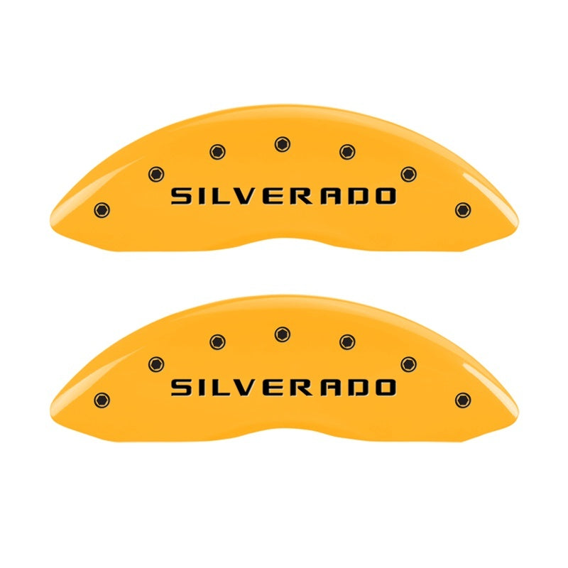 MGP Front set 2 Caliper Covers Engraved Front Silverado Yellow finish black ch 14207FSILYL 14207FSILYL Photo - Primary
