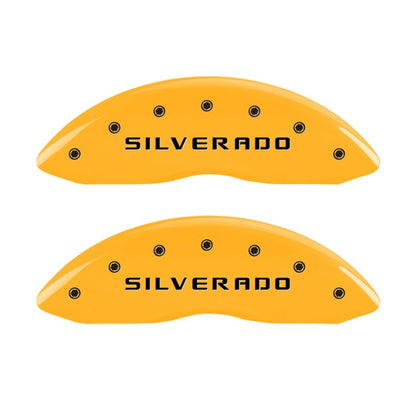 MGP Front set 2 Caliper Covers Engraved Front Silverado Yellow finish black ch 14207FSILYL 14207FSILYL Photo - Primary