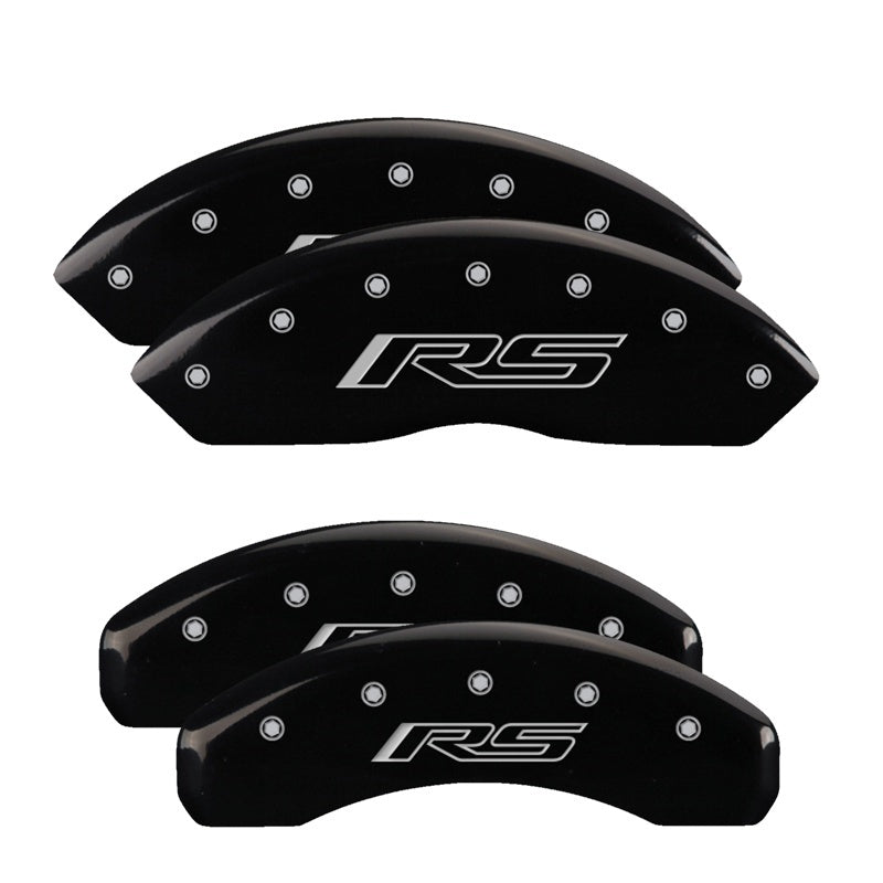 MGP 4 Caliper Covers Engraved Front & Rear Gen 5/RS Black finish silver ch 14240SRS5BK 14240SRS5BK Photo - Primary
