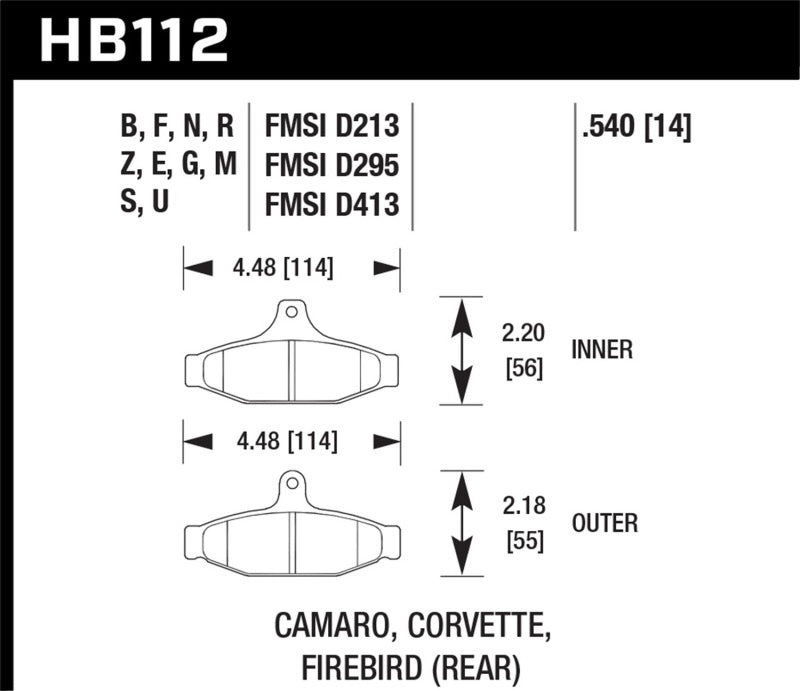Hawk DTC-70 Brake Pads Rear Chevrolet Camaro Base 1995-1997 HB112U.540 Photo - Primary