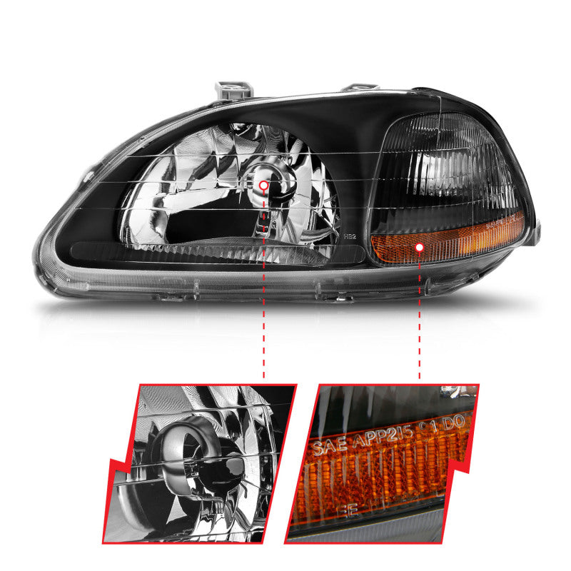Anzo 1996-1998 Honda Civic Crystal Headlights Black 121067 User 3
